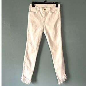 Frame women's white denim Le High skinny with frayed cuff size 28 inseam 27"
